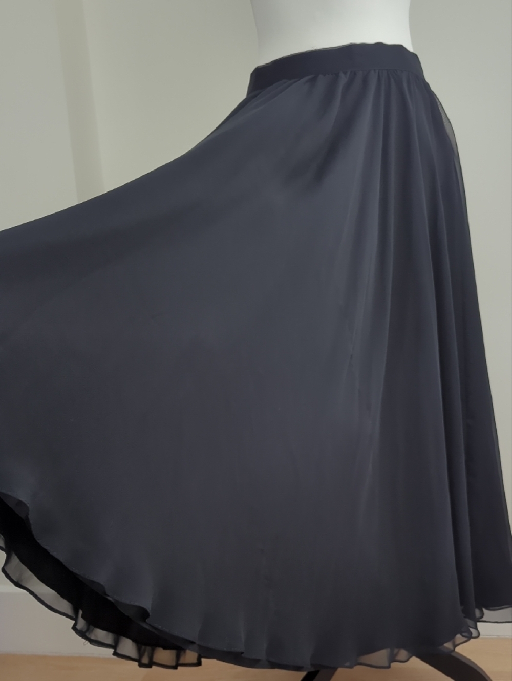 Vintage Flowy Black Chiffon Maxi Skirt Full Circle Layered Sheer Long